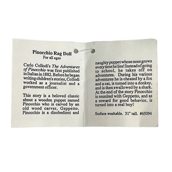 Vintage Pinocchio 31” Plush Collectible Stuffed Doll Museum of Fine Arts Boston - Picture 12 of 12